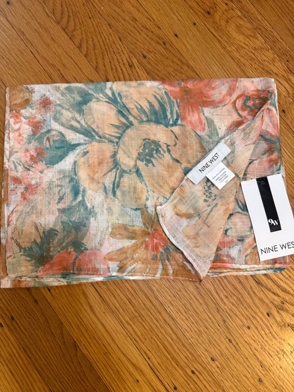Nine West Floral Lightweight Scarf in Peach, Sage & Cream